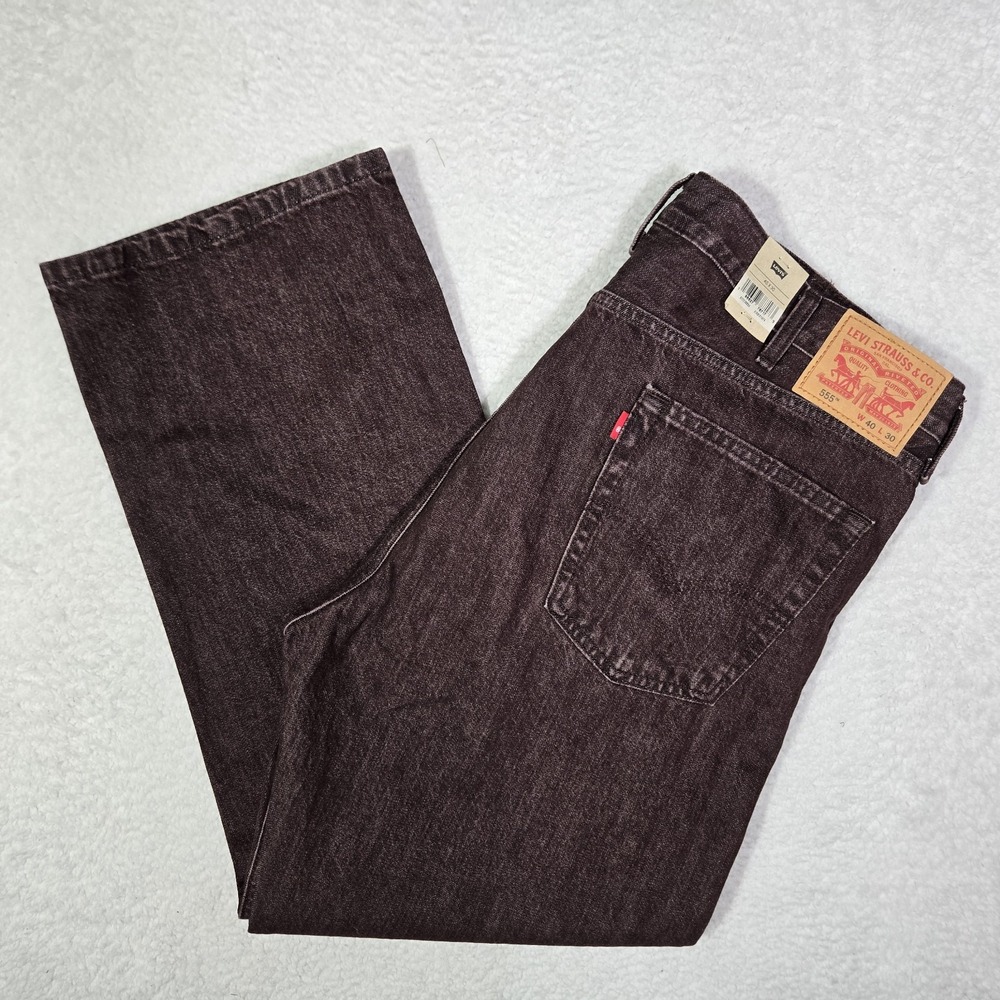 Levis 555 Relaxed Straight Mens‎ Size 40x30 Jeans Burgundy NEW